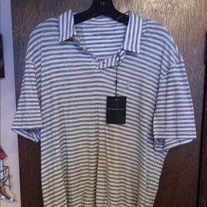 John Varvatos Gray and White Striped Polo Shirt